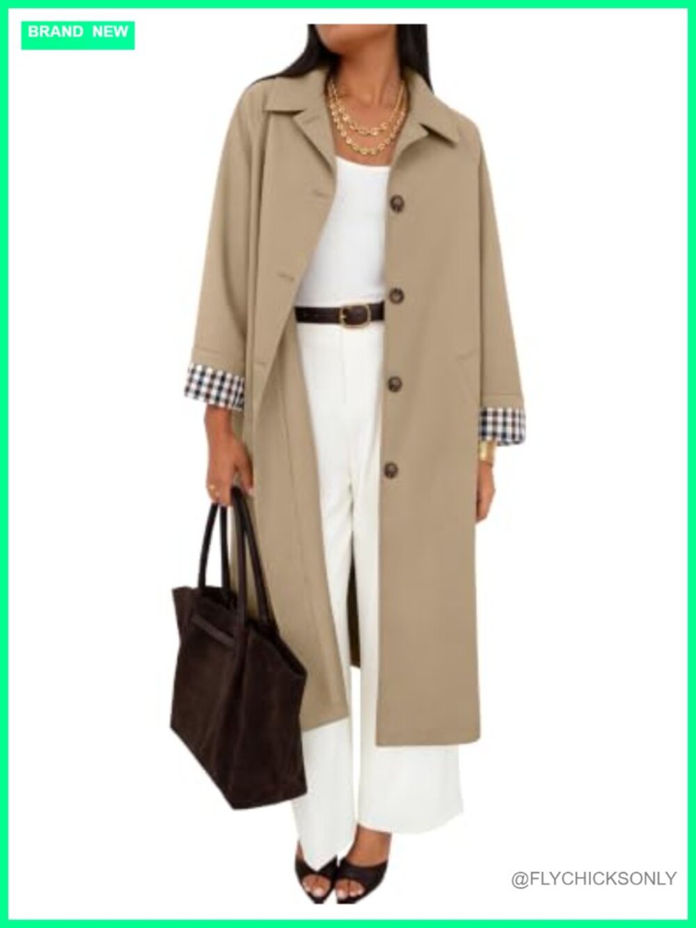 Womens Oversized Single Breasted Trench Coat Windproof Lapel Long Sleeve